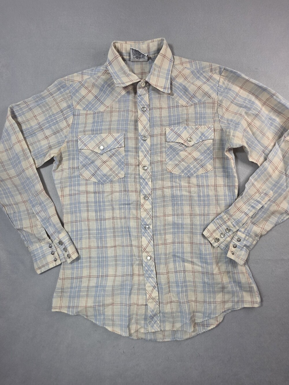 Casual Light Blue & Cream Plaid Button-Down Shirt